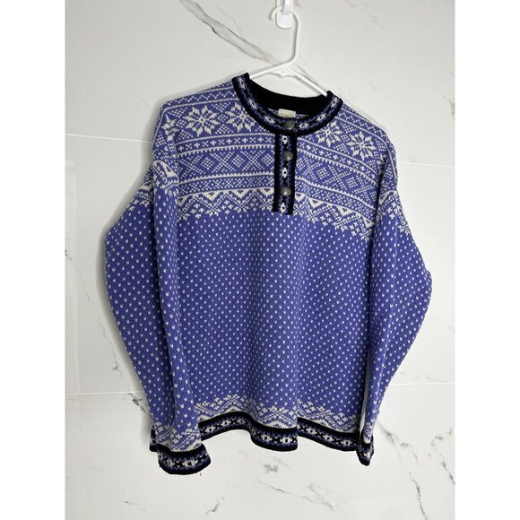 Vintage LL Bean Purple Nordic Lambswool Knit Embossed Button Sweater Size L EUC - Picture 2 of 10